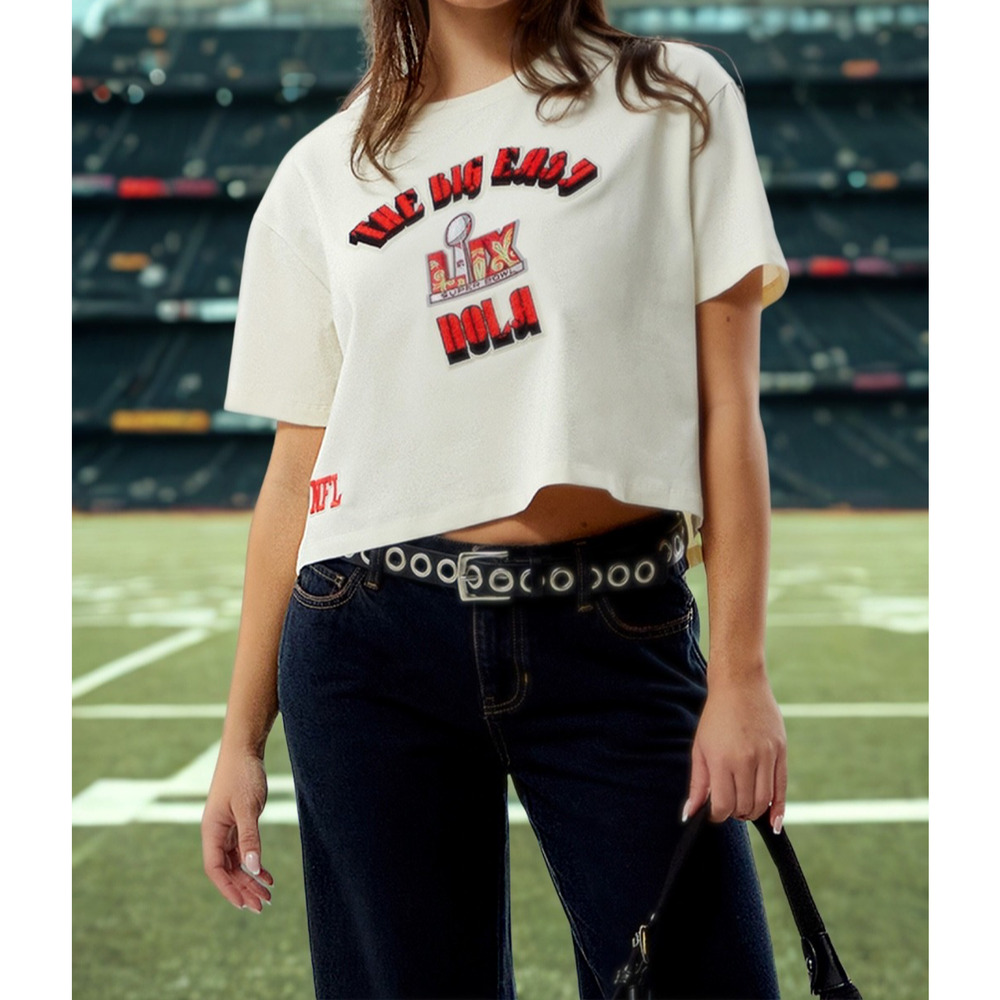 NFL Super Bowl 59 Pro Standard Nola Baby Cropped T-Shirt Sz. L NWT - Picture 7 of 7